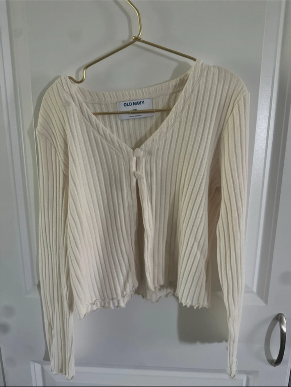Old Navy Cream Ribbed Button-Front Long Sleeve Top cardigan girls size 8 medium